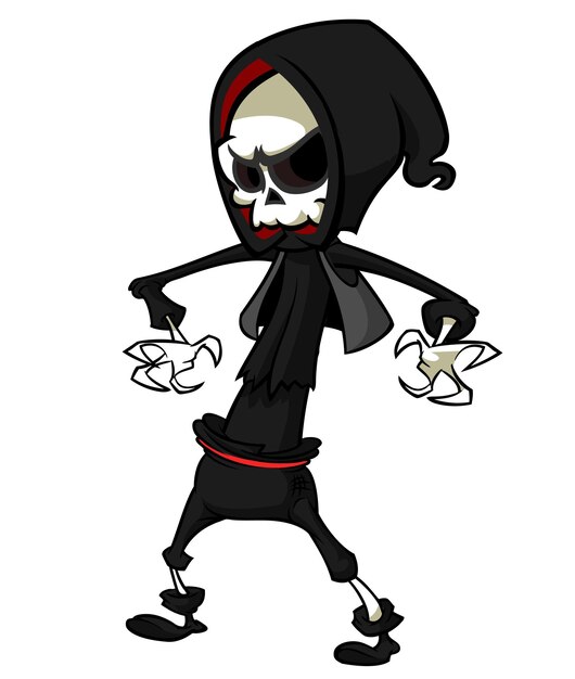 Grim reaper cartoon character with scythe Halloween skeleton design for party invitation or poster Vector isolated