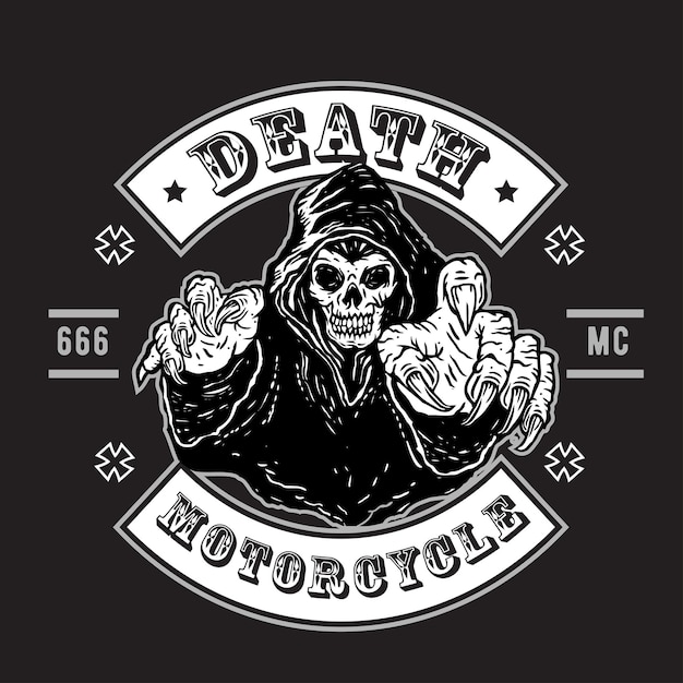 Grim Reaper Death Motorcycle Club Emblem Logo Design