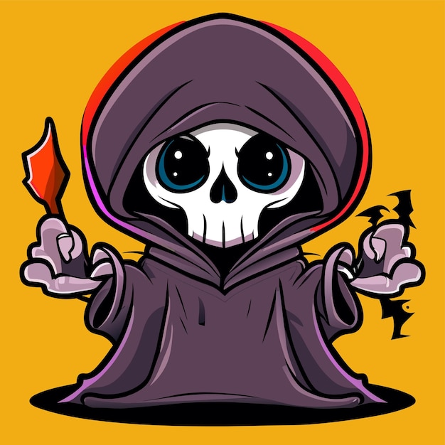 Grim reaper death stoner skull halloween hand drawn cartoon sticker icon concept illustration