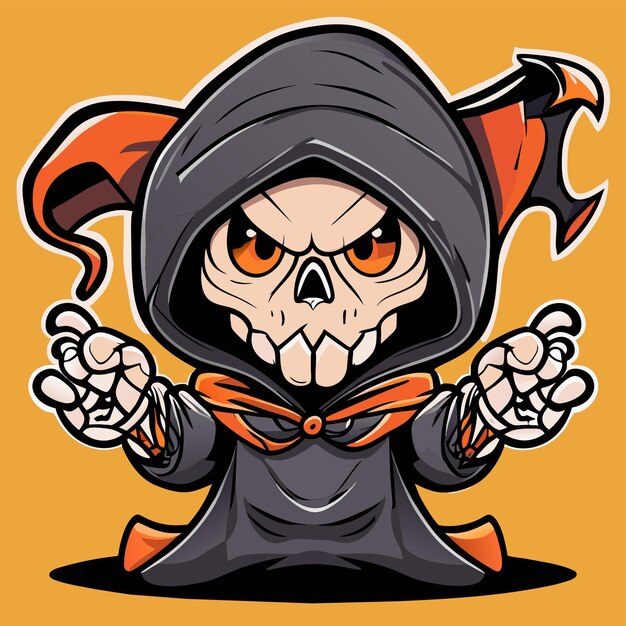 Grim reaper death stoner skull halloween hand drawn cartoon sticker icon concept illustration