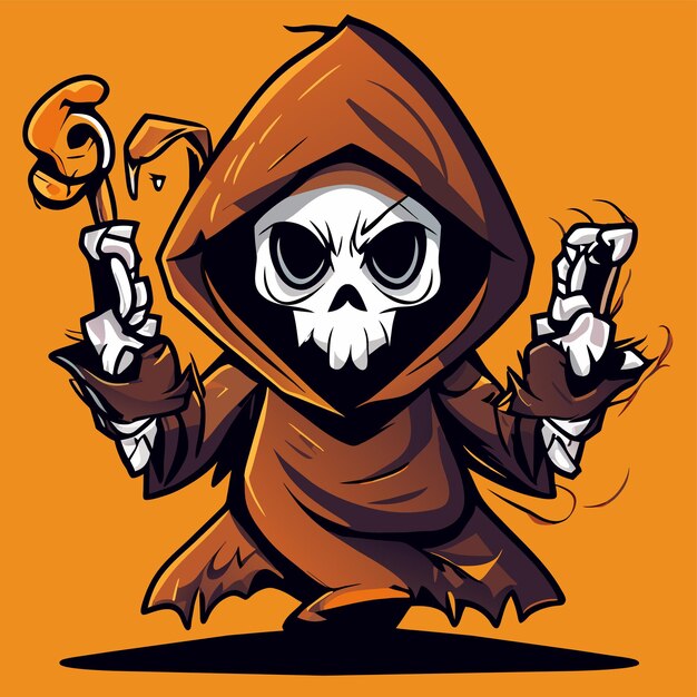 Grim reaper death stoner skull halloween hand drawn cartoon sticker icon concept illustration