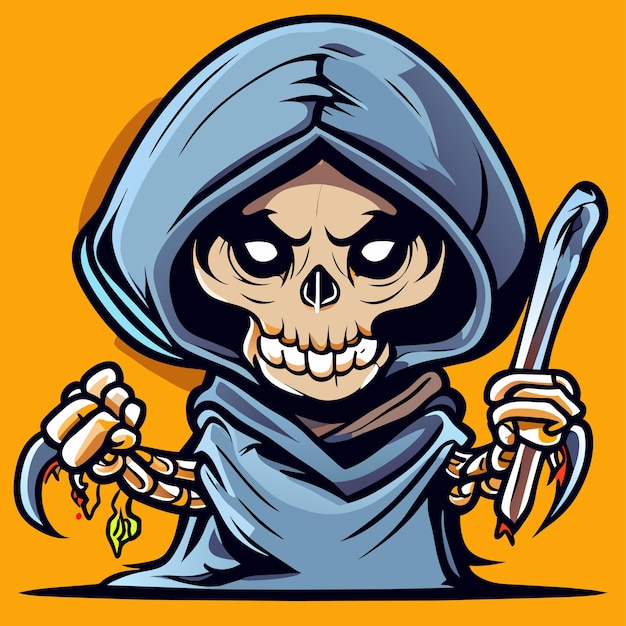 Premium Vector  Grim reaper death stoner skull halloween hand drawn  cartoon sticker icon concept illustration