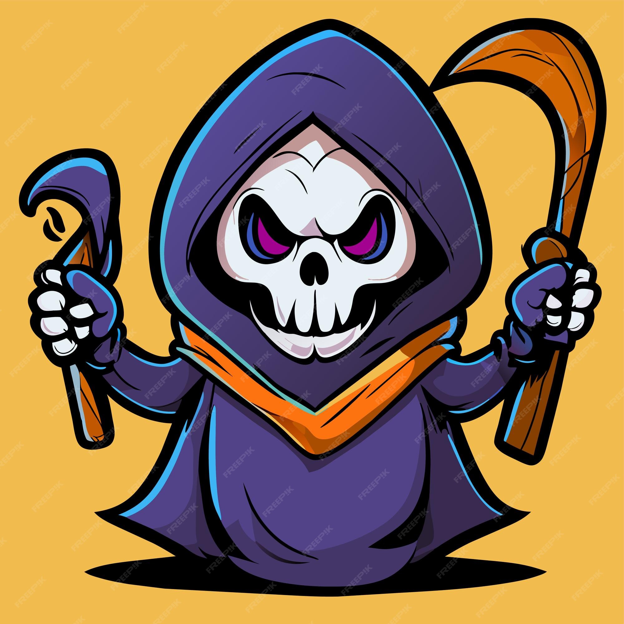 Premium Vector  Grim reaper death stoner skull halloween hand drawn  cartoon sticker icon concept illustration