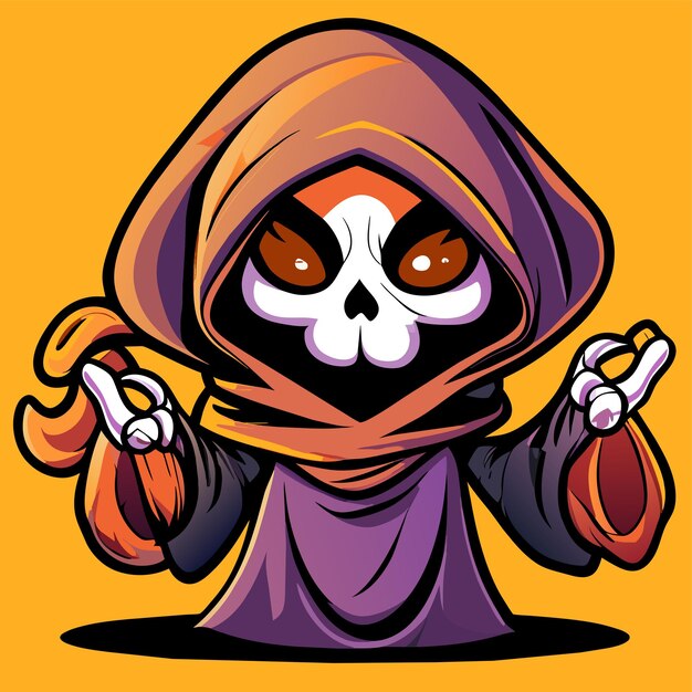 Grim reaper death stoner skull halloween hand drawn cartoon sticker icon concept illustration