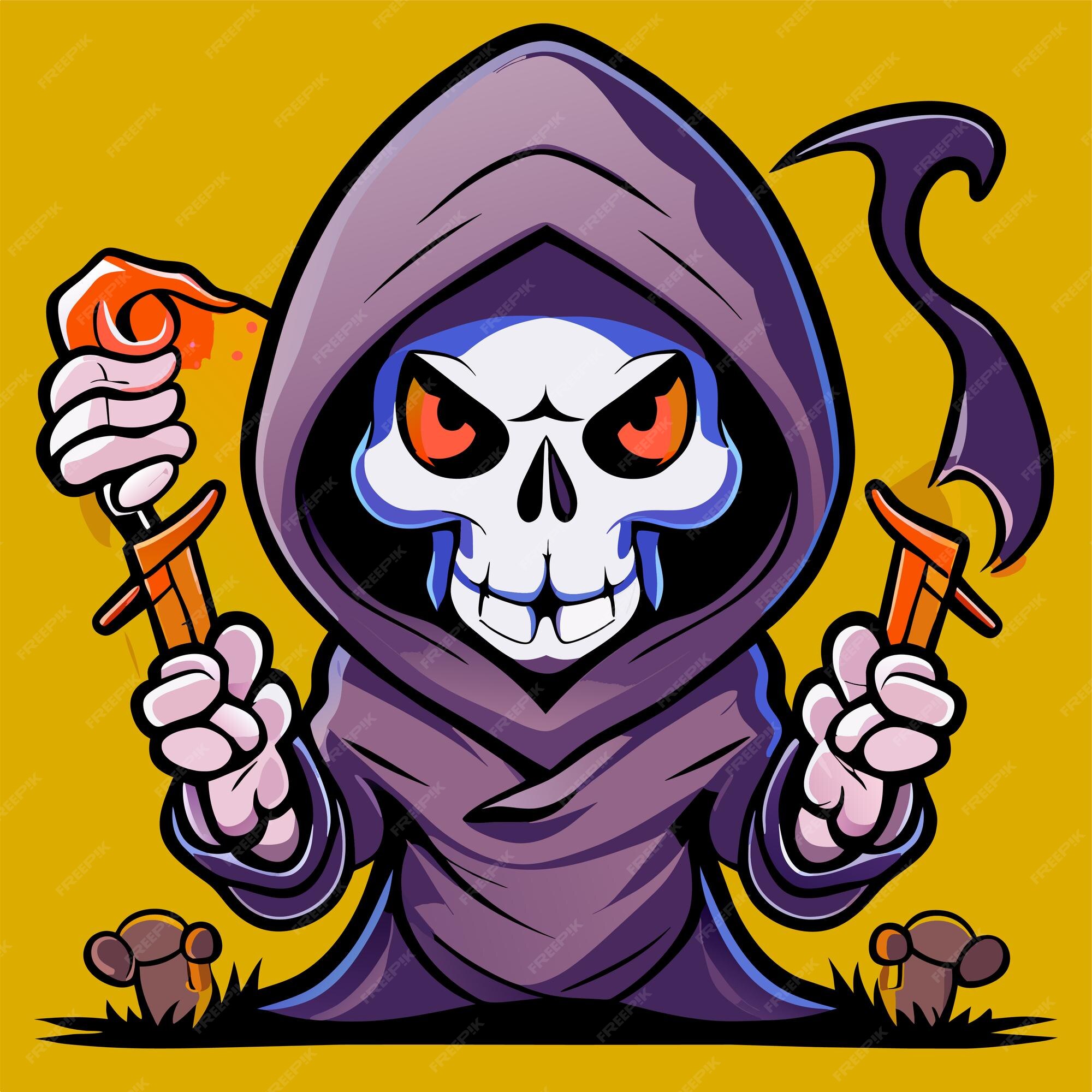 Premium Vector  Grim reaper death stoner skull halloween hand drawn  cartoon sticker icon concept illustration