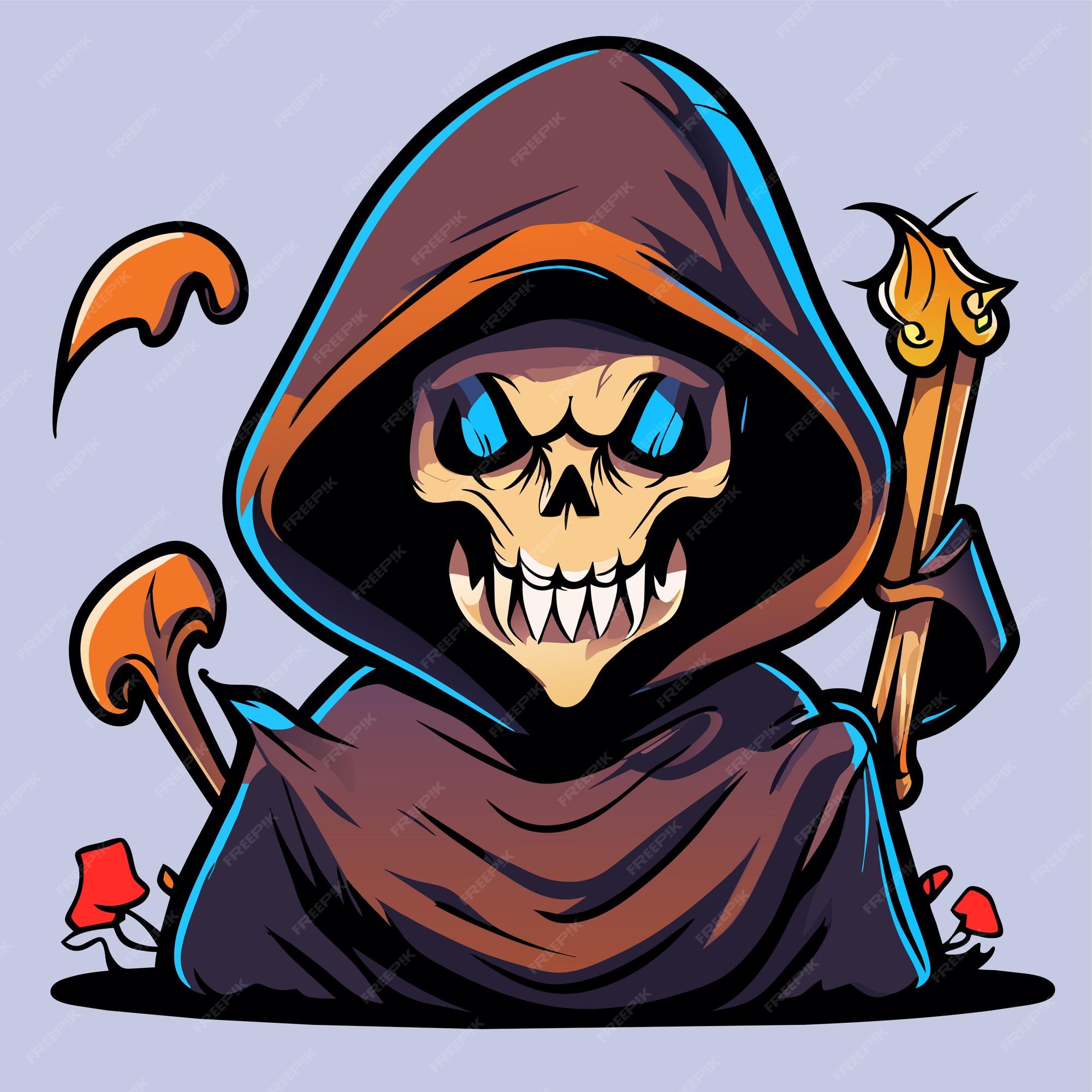 Premium Vector  Grim reaper death stoner skull halloween hand drawn  cartoon sticker icon concept illustration