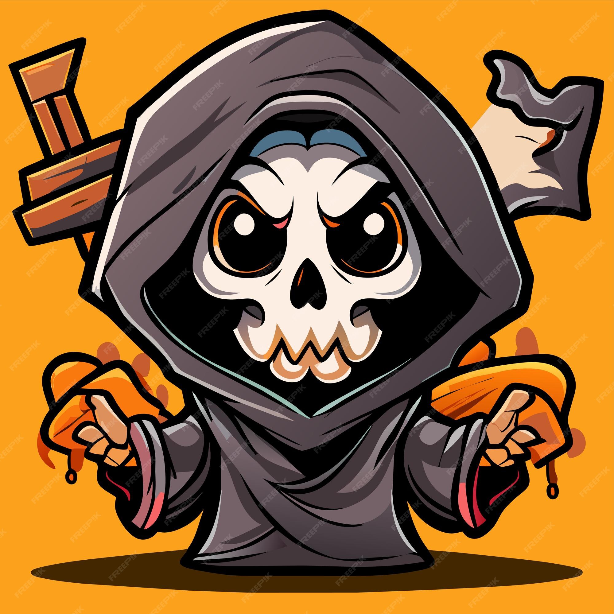 Premium Vector  Grim reaper death stoner skull halloween hand drawn  cartoon sticker icon concept illustration