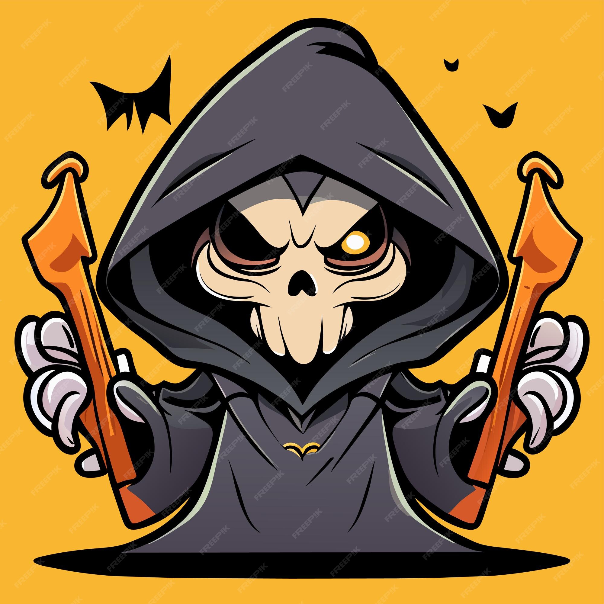 Premium Vector  Grim reaper death stoner skull halloween hand drawn  cartoon sticker icon concept illustration