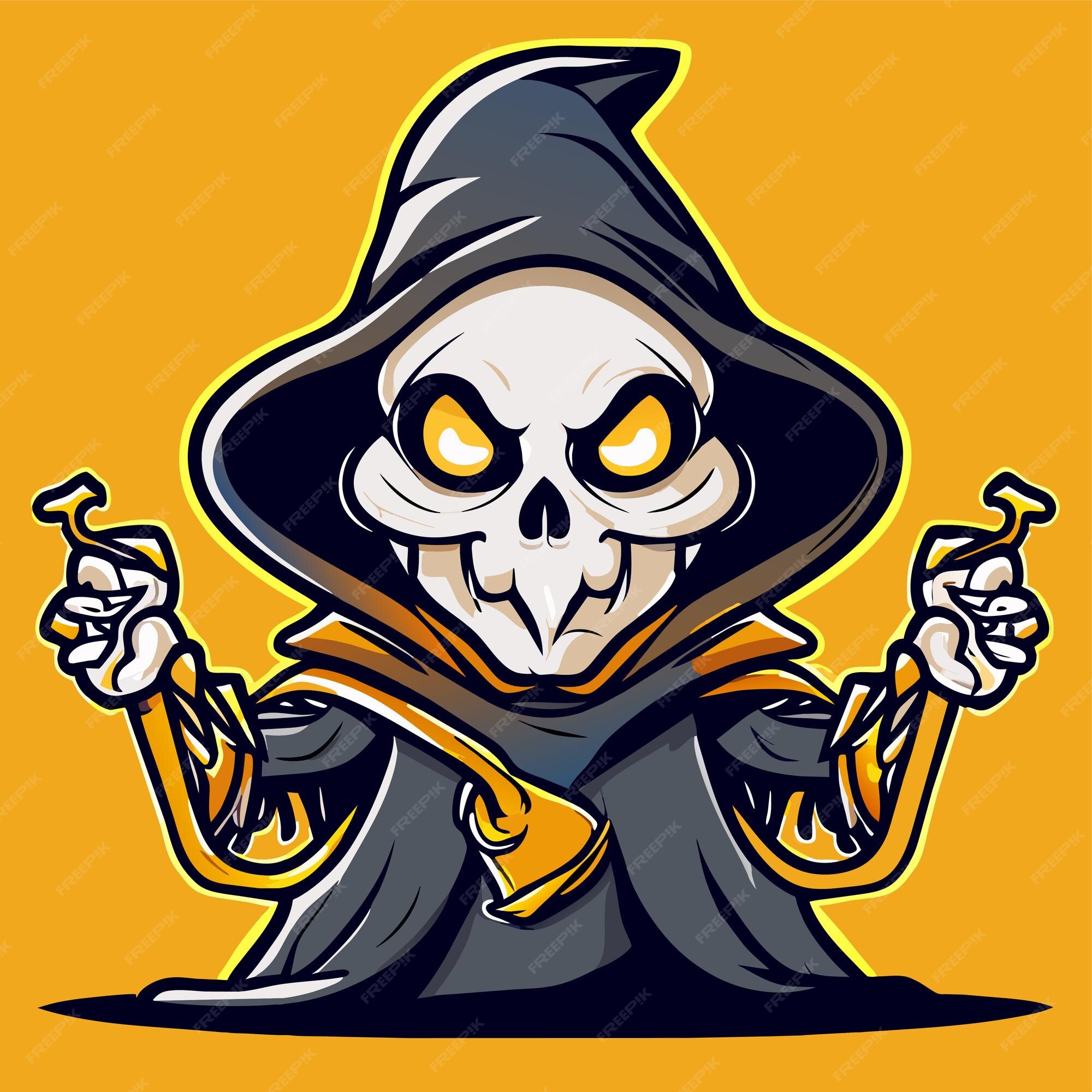 Premium Vector  Grim reaper death stoner skull halloween hand drawn  cartoon sticker icon concept illustration