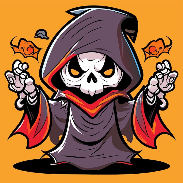 Grim reaper death stoner skull halloween hand drawn cartoon sticker icon concept illustration