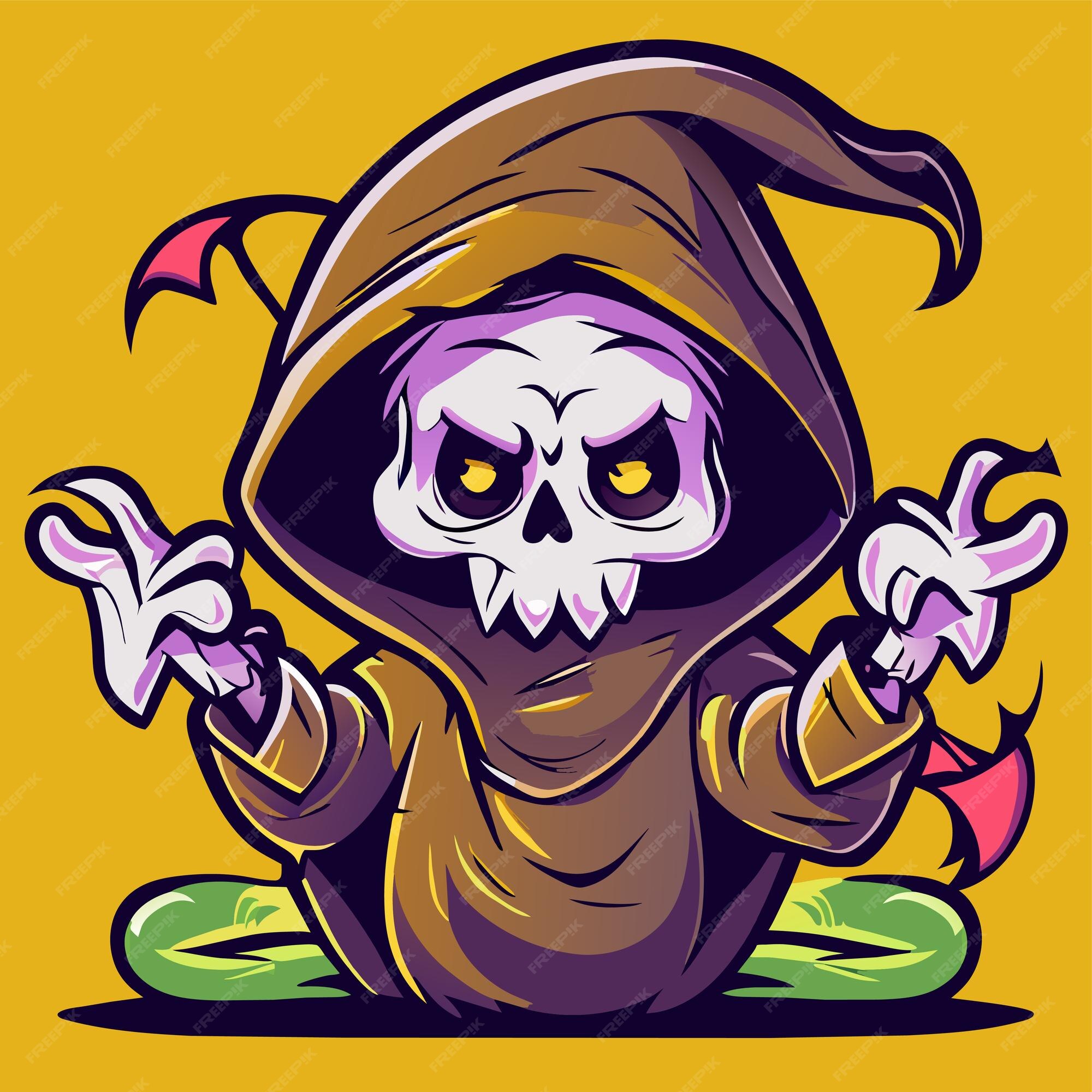 Premium Vector  Grim reaper death stoner skull halloween hand drawn  cartoon sticker icon concept illustration