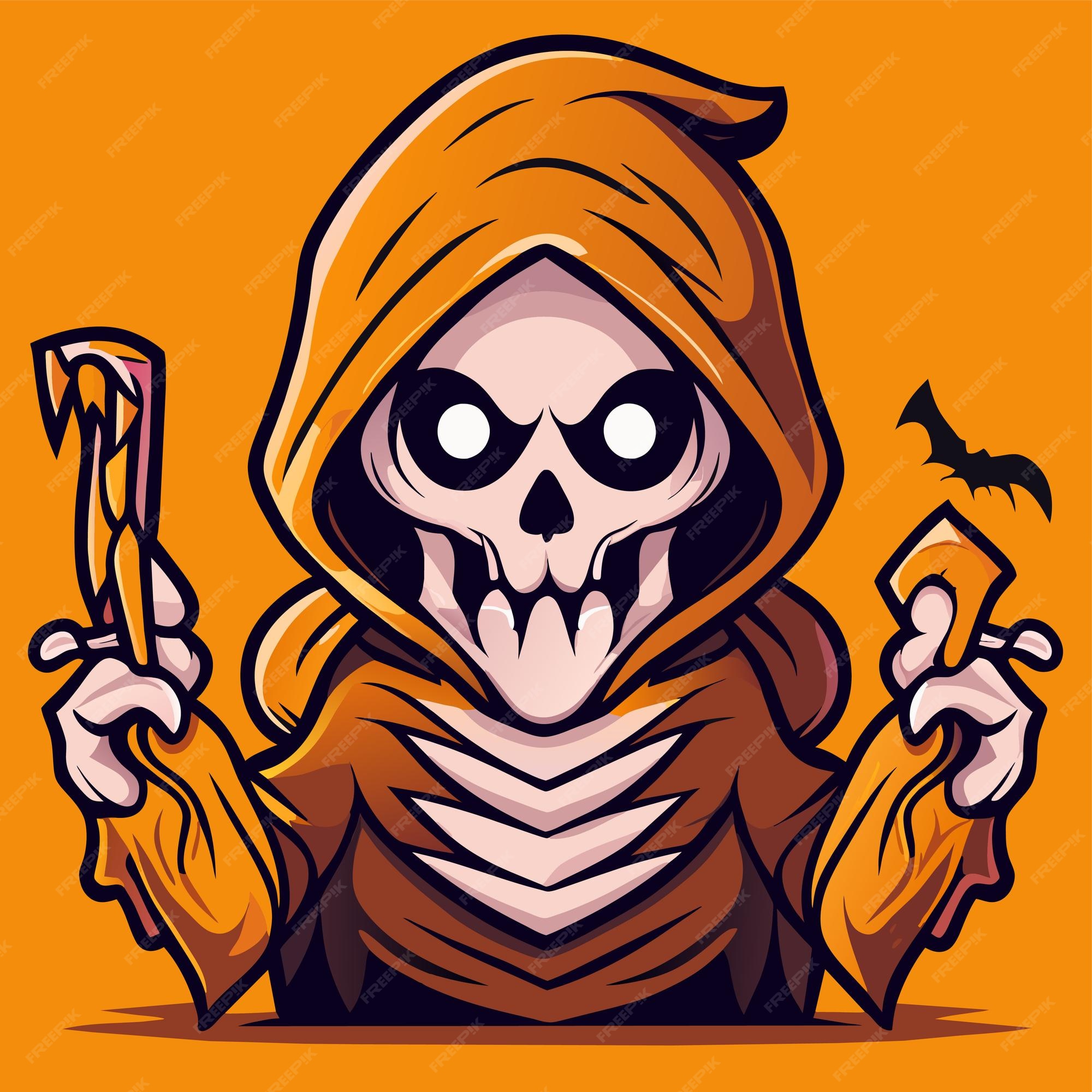 Premium Vector  Grim reaper death stoner skull halloween hand drawn  cartoon sticker icon concept illustration