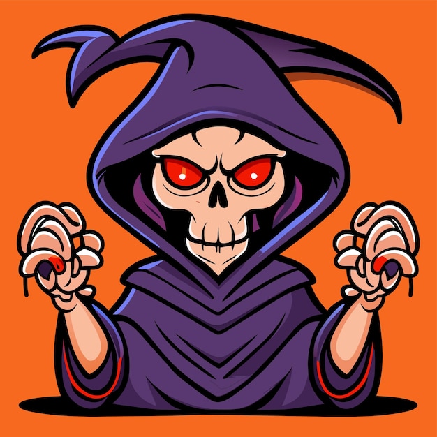 Grim reaper death stoner skull halloween hand drawn cartoon sticker icon concept illustration