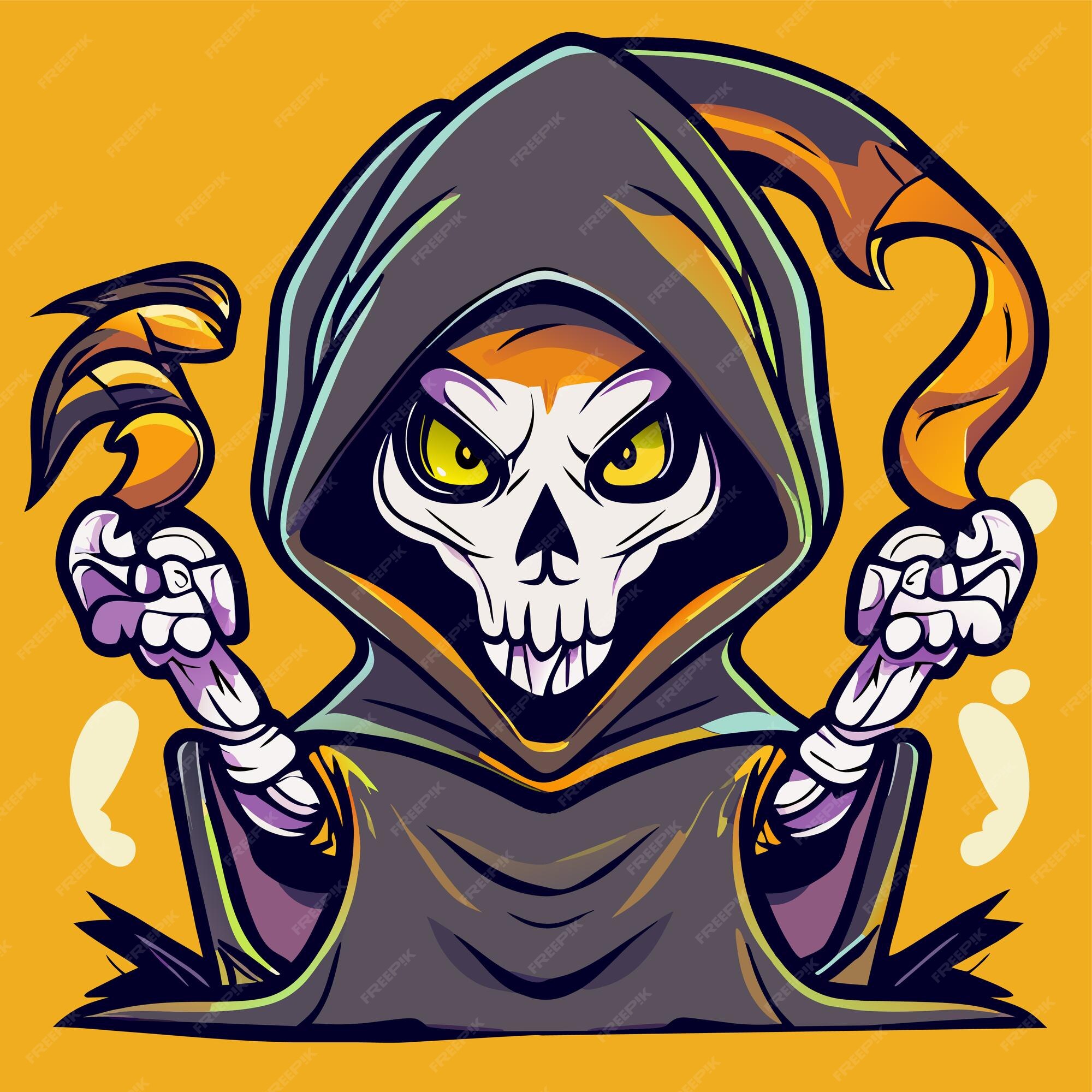 Premium Vector  Grim reaper death stoner skull halloween hand drawn  cartoon sticker icon concept illustration