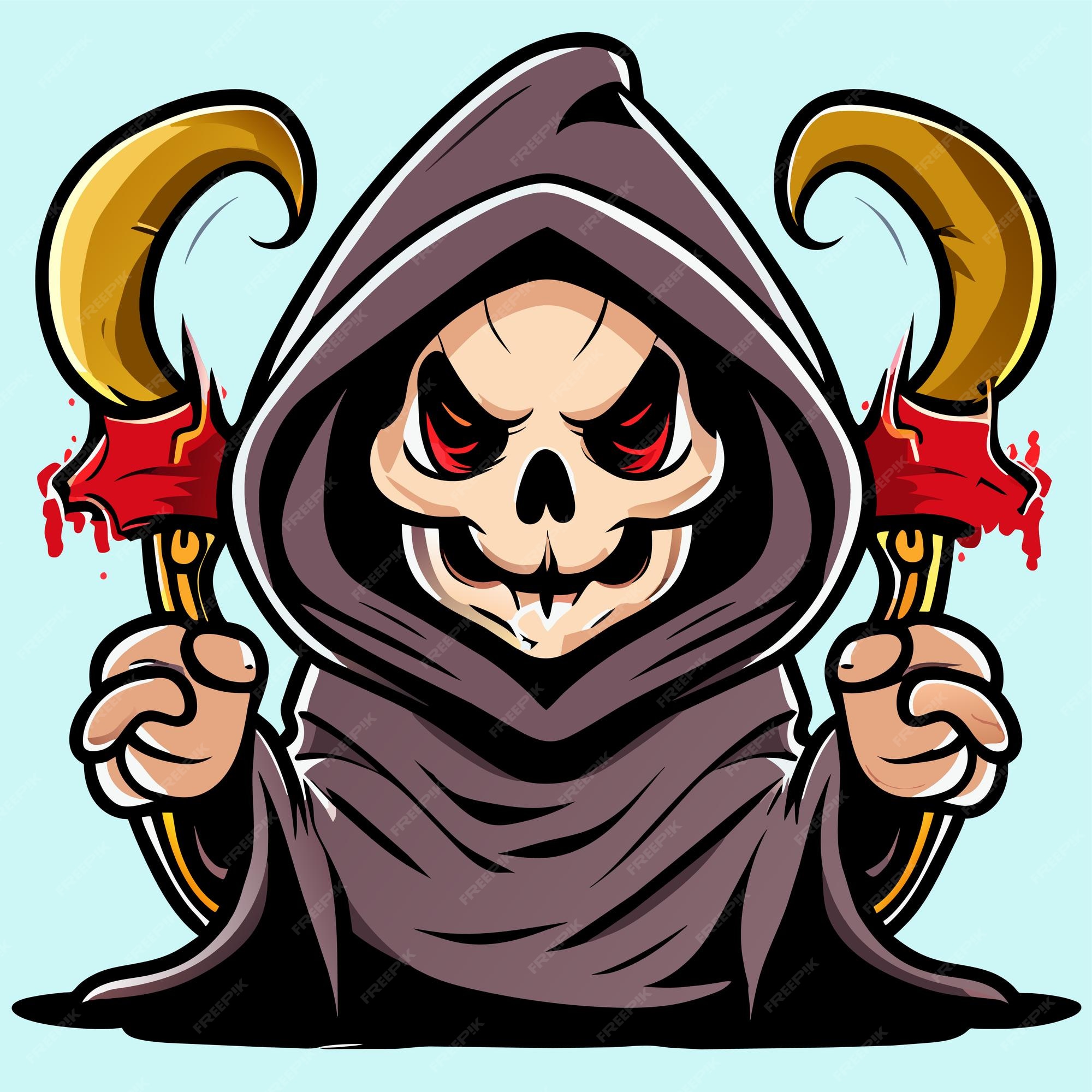 Premium Vector  Grim reaper death stoner skull halloween hand drawn  cartoon sticker icon concept illustration