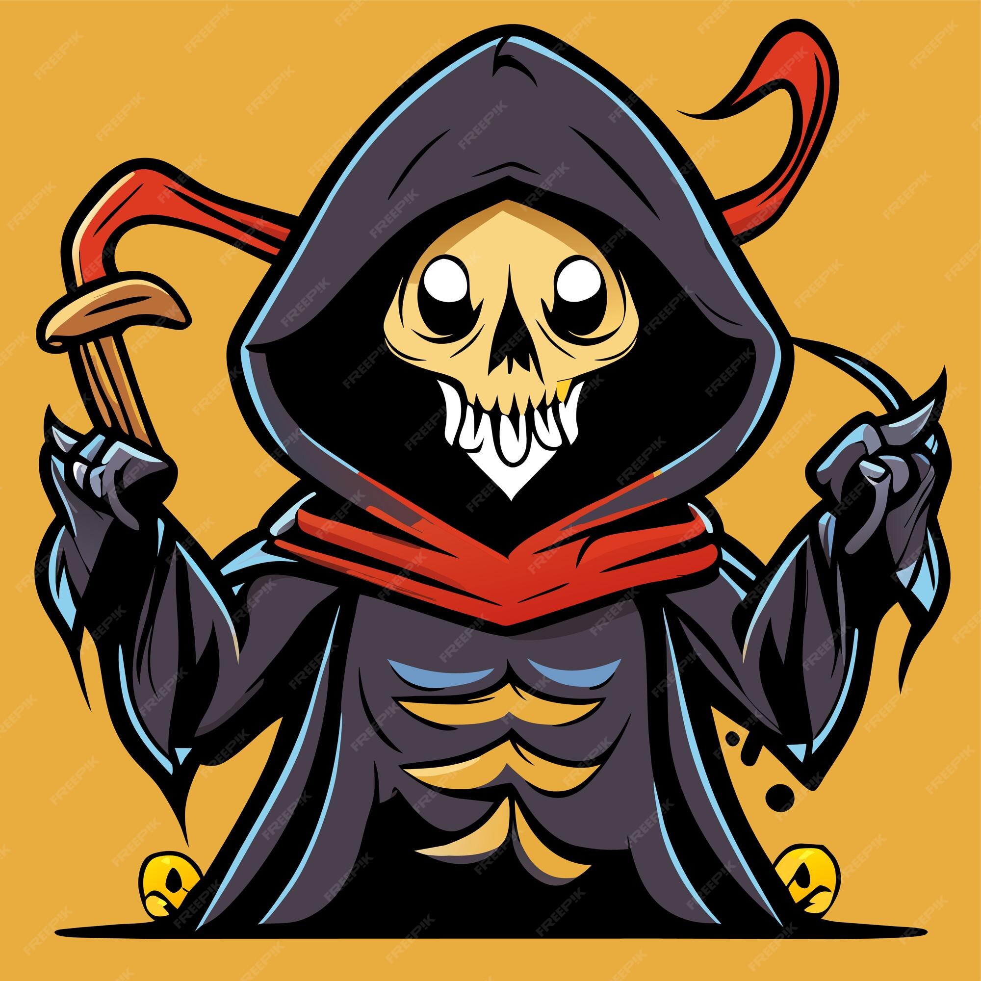 Premium Vector  Grim reaper death stoner skull halloween hand drawn  cartoon sticker icon concept illustration