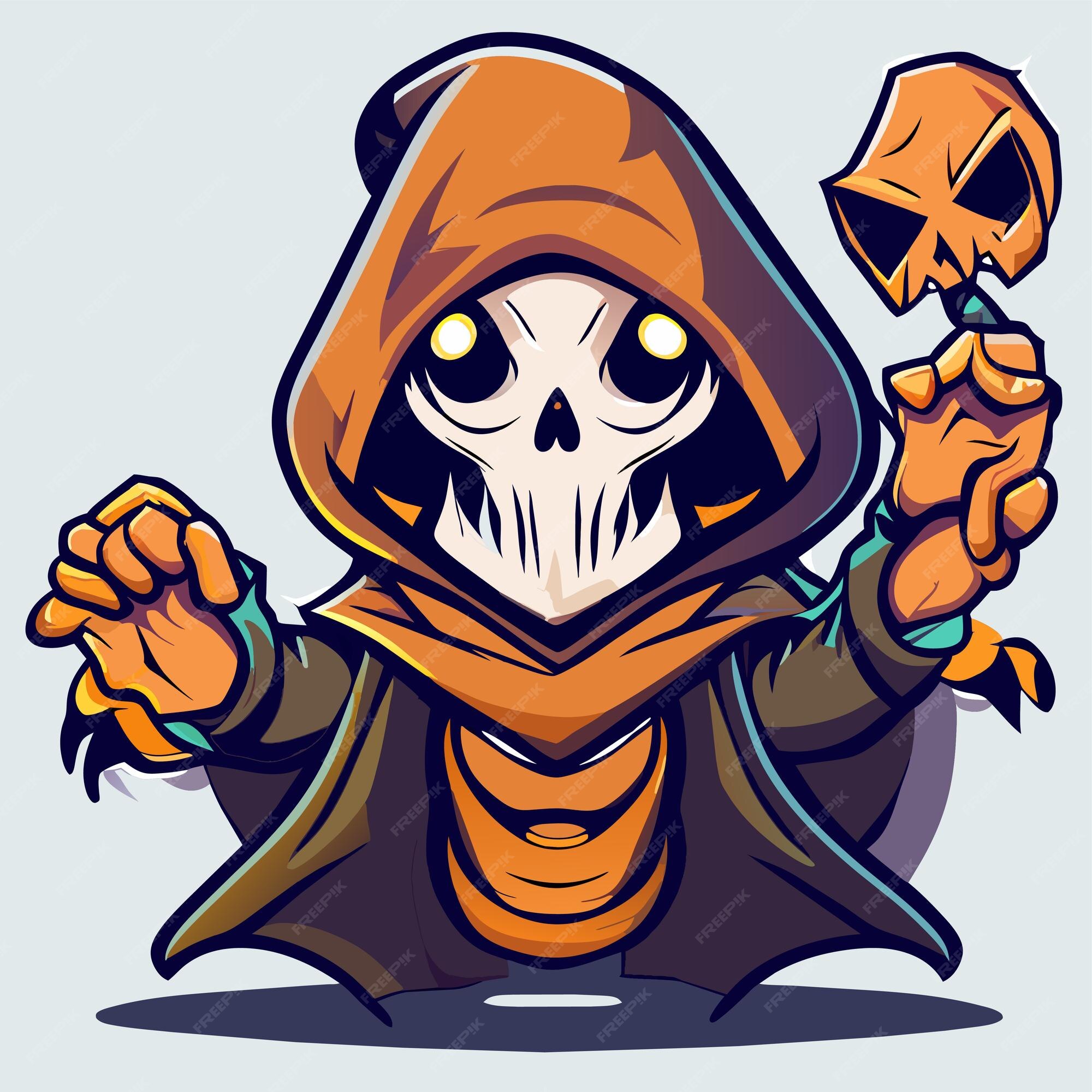 Premium Vector  Grim reaper death stoner skull halloween hand drawn  cartoon sticker icon concept illustration