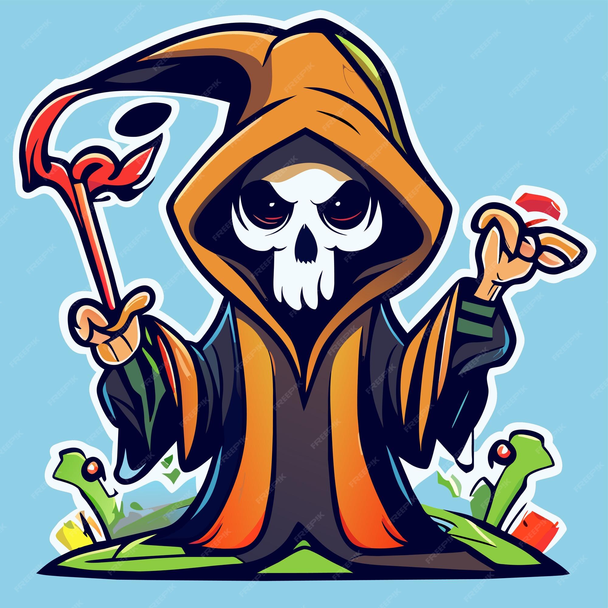 Premium Vector  Grim reaper death stoner skull halloween hand drawn  cartoon sticker icon concept illustration