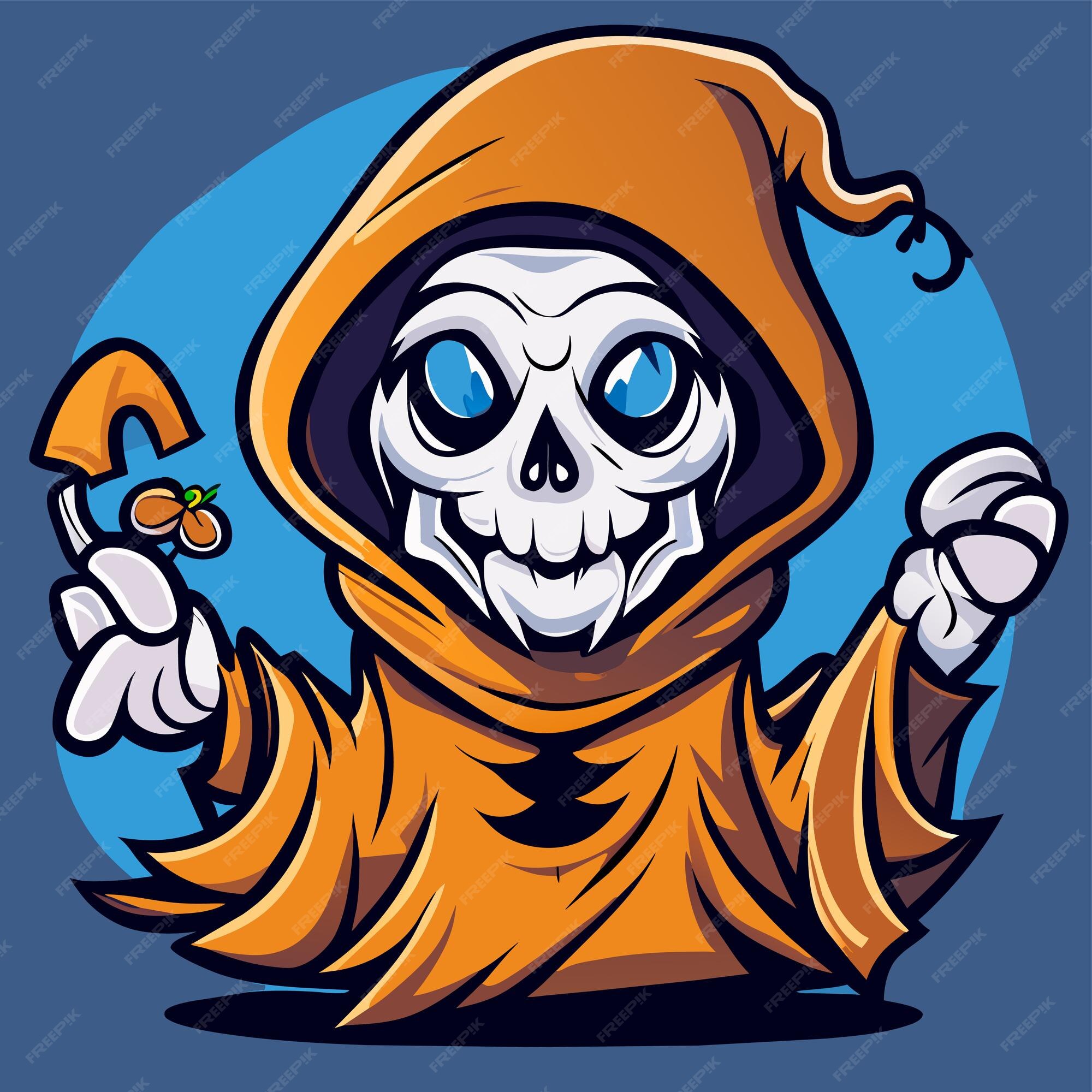 Premium Vector  Grim reaper death stoner skull halloween hand drawn  cartoon sticker icon concept illustration