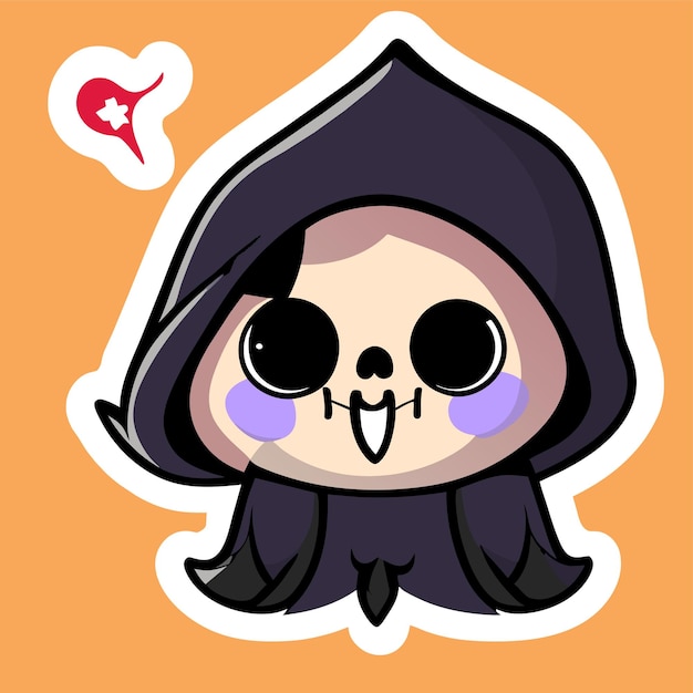 Vector grim reaper death stoner skull halloween hand drawn cartoon sticker icon concept illustration