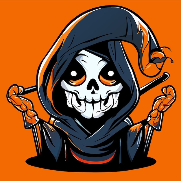 Vector grim reaper dood stoner schedel halloween hand getekende cartoon sticker pictogram concept illustratie