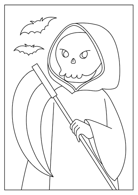 Grim reaper halloween coloring page