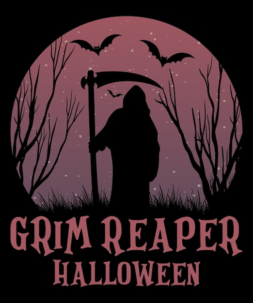 Grim reaper Halloween shirt print sjabloon, Halloween vleermuis enge nacht vintage retro shirt design