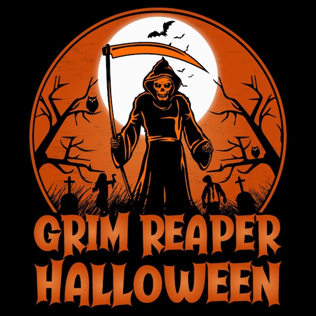 Grim reaper Halloween vintage t-shirt design