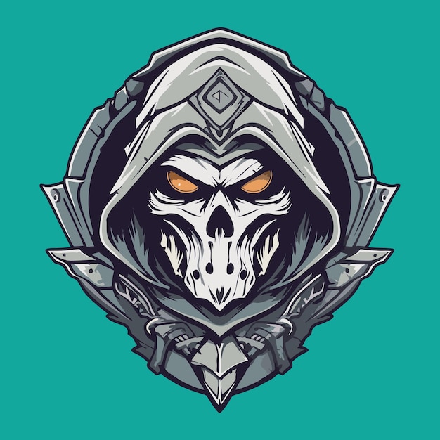 Vector grim reaper head vector illustration on turquoise background