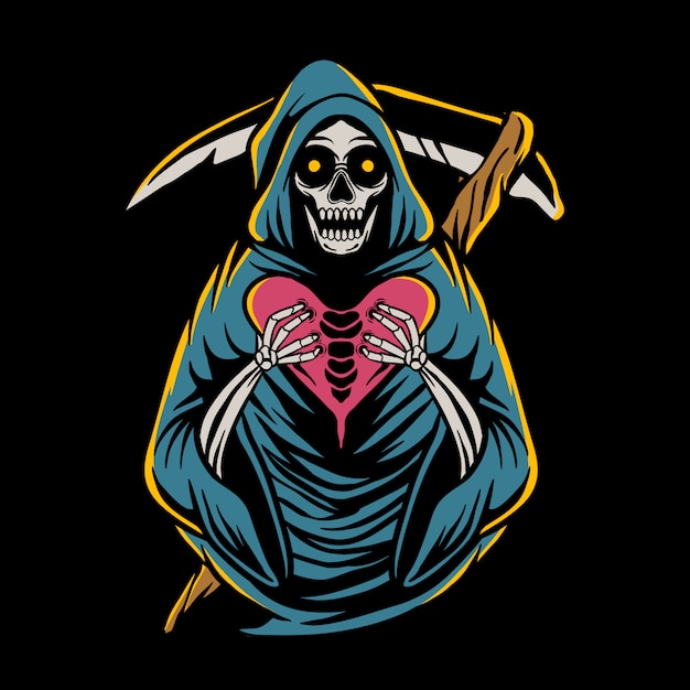 Vector grim reaper holding heart