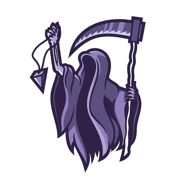 grim reaper holding holding scythe esport gaming mascot logo template