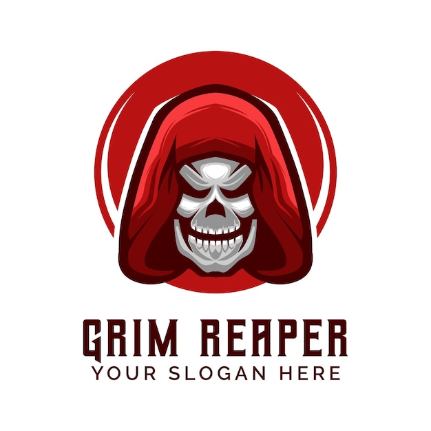 Grim Reaper in rode kleur Logo ontwerp sjabloon vectorillustratie