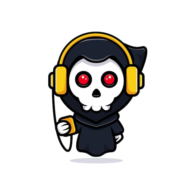 Grim reaper listening music. cute