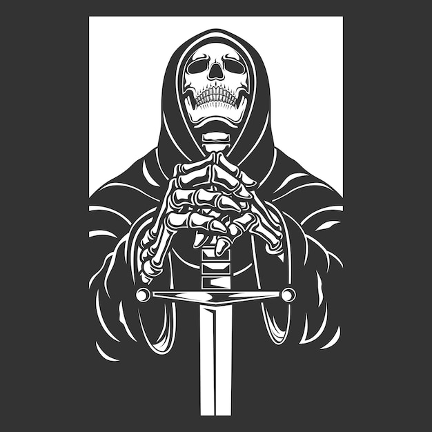 grim reaper met zwaard karakter illustratie.