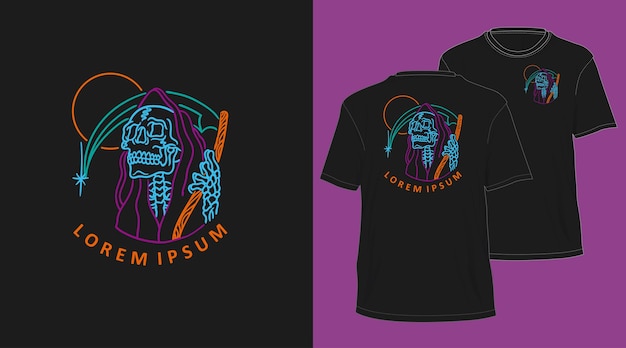 Grim reaper neon monoline hand getekend t-shirt design