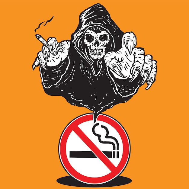 Grim reaper no smoking symbol иллюстрация