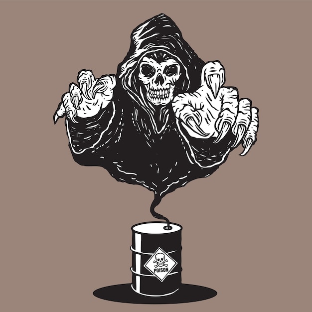 Grim Reaper Poisonous Barrel Illustration