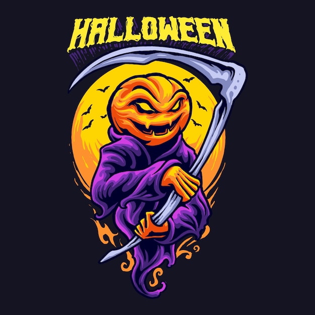 Grim reaper pumpkins illustration
