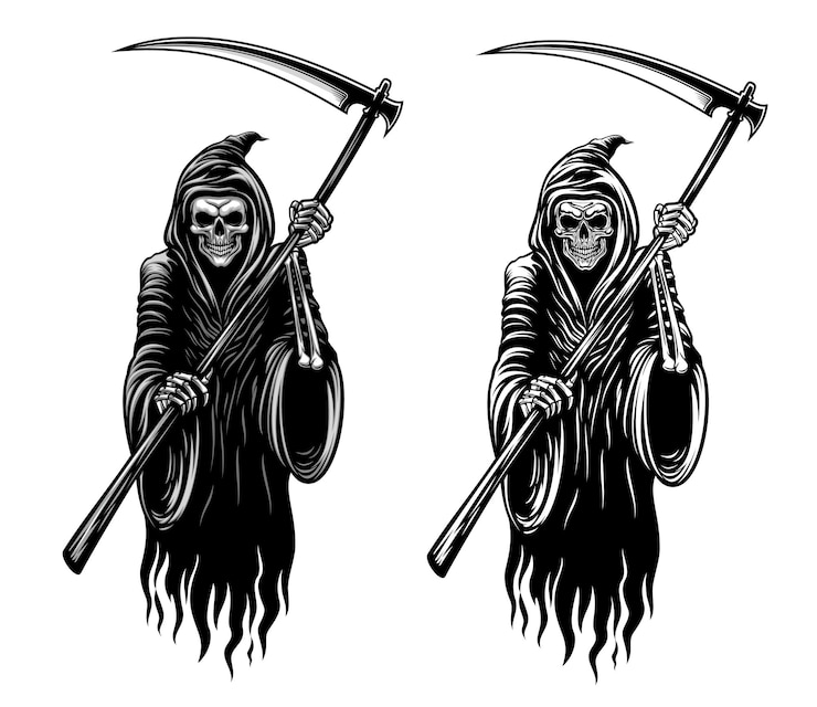 Vector grim reaper skeleton with scythe vector death
