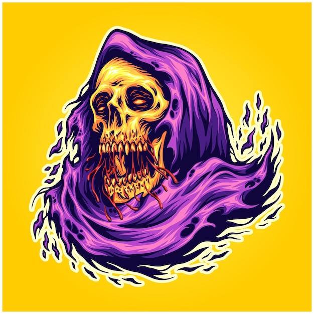 Vector grim reaper skull head cartoon logo illustrations