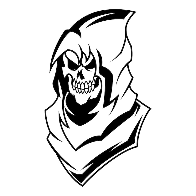 Grim Reaper Vector Grim Reaper Skull 드로잉 흑백 헤드 로고 벡터 마스코트 템플릿