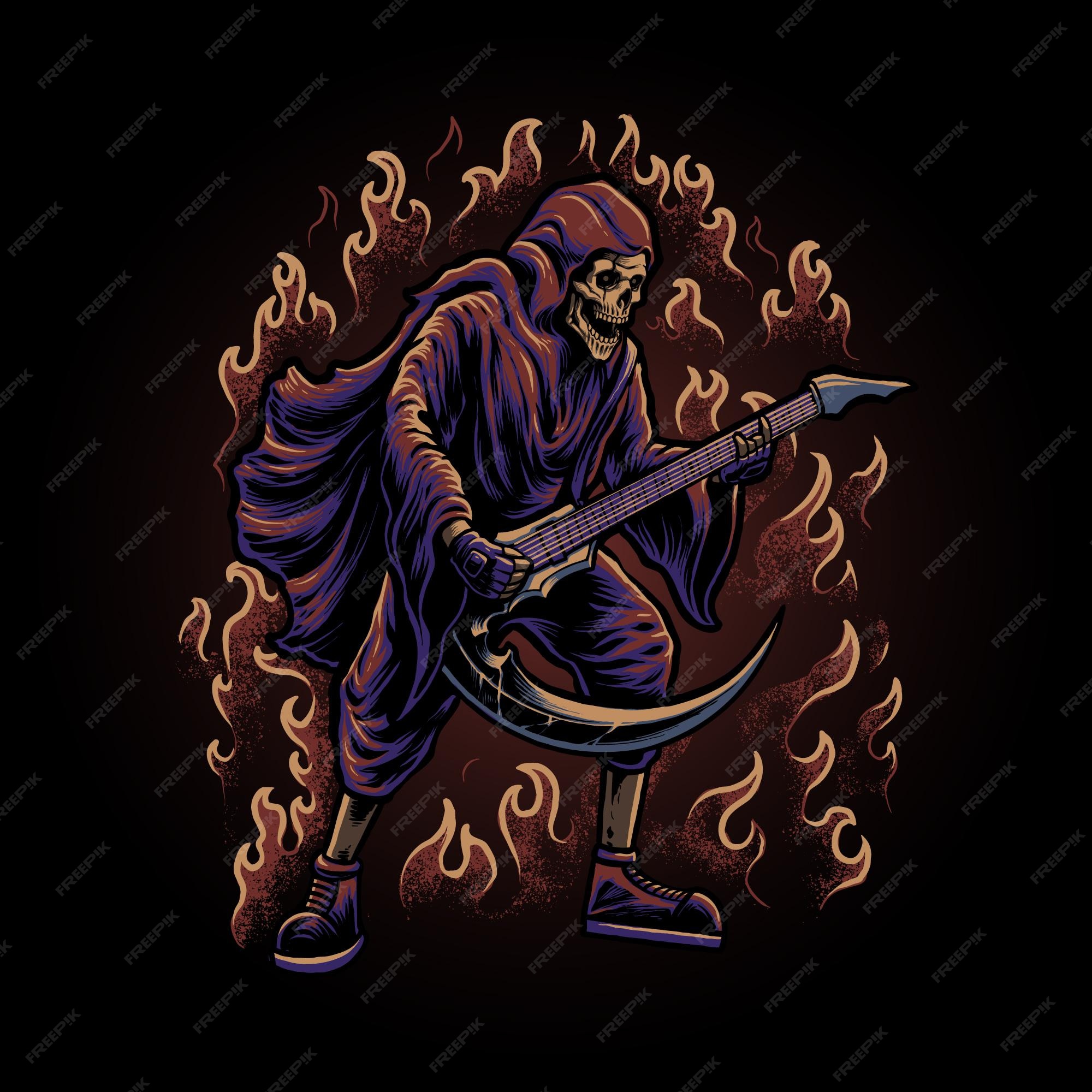Premium Vector The grim reaper with guitar illustration