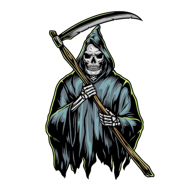 Premium Vector | Grim reaper with scythe colorful illustration in vintage  style