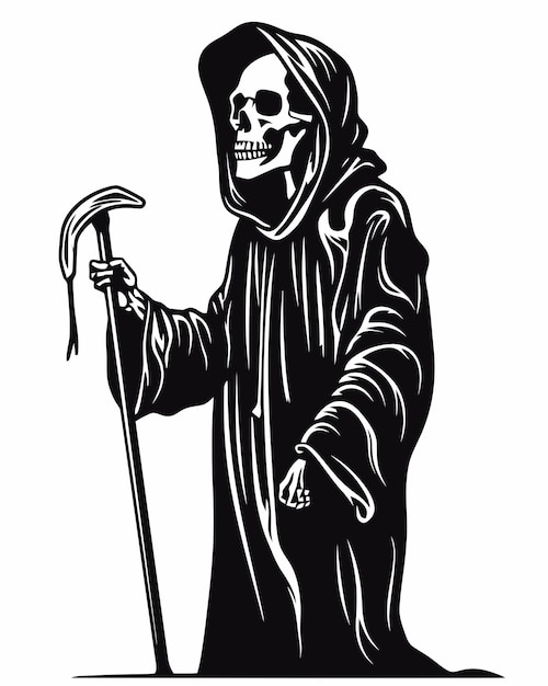 A grim reaper with a scythe in his hand.