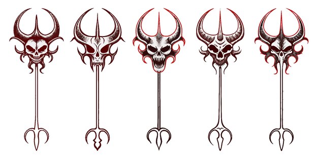 Vector grim skull devil spear ensemble set isolated on white background