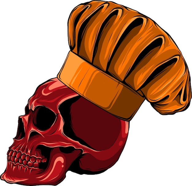 Grinning skull in chef hat Cartoon chef skull Vector illustration