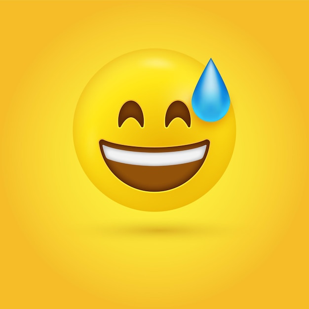 Grinning smiling emoji face with sweat drop