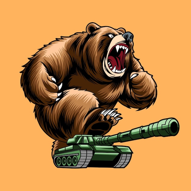 Vector griszzly bear and tank war vector