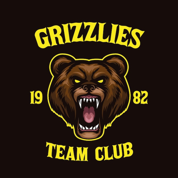 Талисман эмблемы клуба команды Grizzlies с открытым ртом и зубами