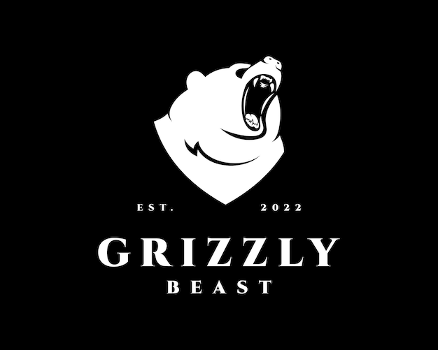 Grizzly Bear Angry Wildlife Wild dier Predator Flat mascotte Vintage Hipster Vector Logo Design